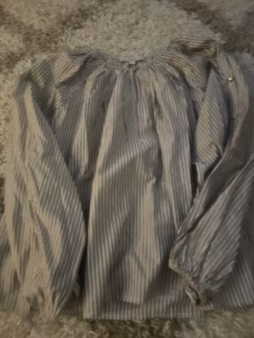 LOFT Gray Striped Long-Sleeve Peasant Top